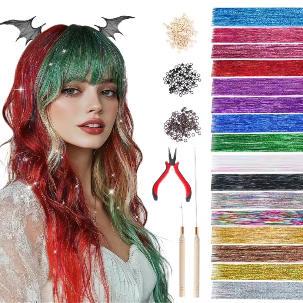 DOORES Tinsel Hair Extensions kit with tools, Colorful Hair Tinsel Stylable ✨